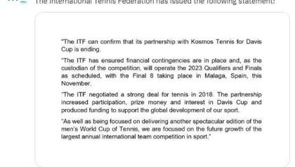 S赛信息-ITF与皮克投资集团结束合作 “网球世界杯”终落空？